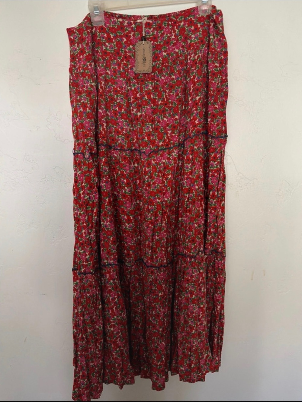 NATURAL LIFE Red Floral Tiered Maxi Dress NWT